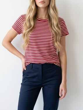 Splendid Pink White Striped Crewneck T-Shirt Soft Viscose Knit Womens Small